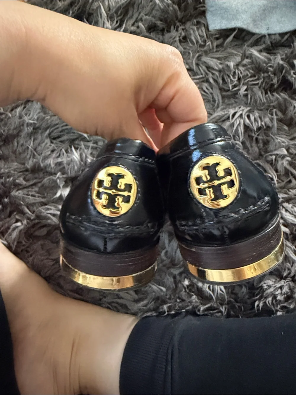 Tory Burch Black Patent Leather Penny Loafers with Logo Insole - 5.5